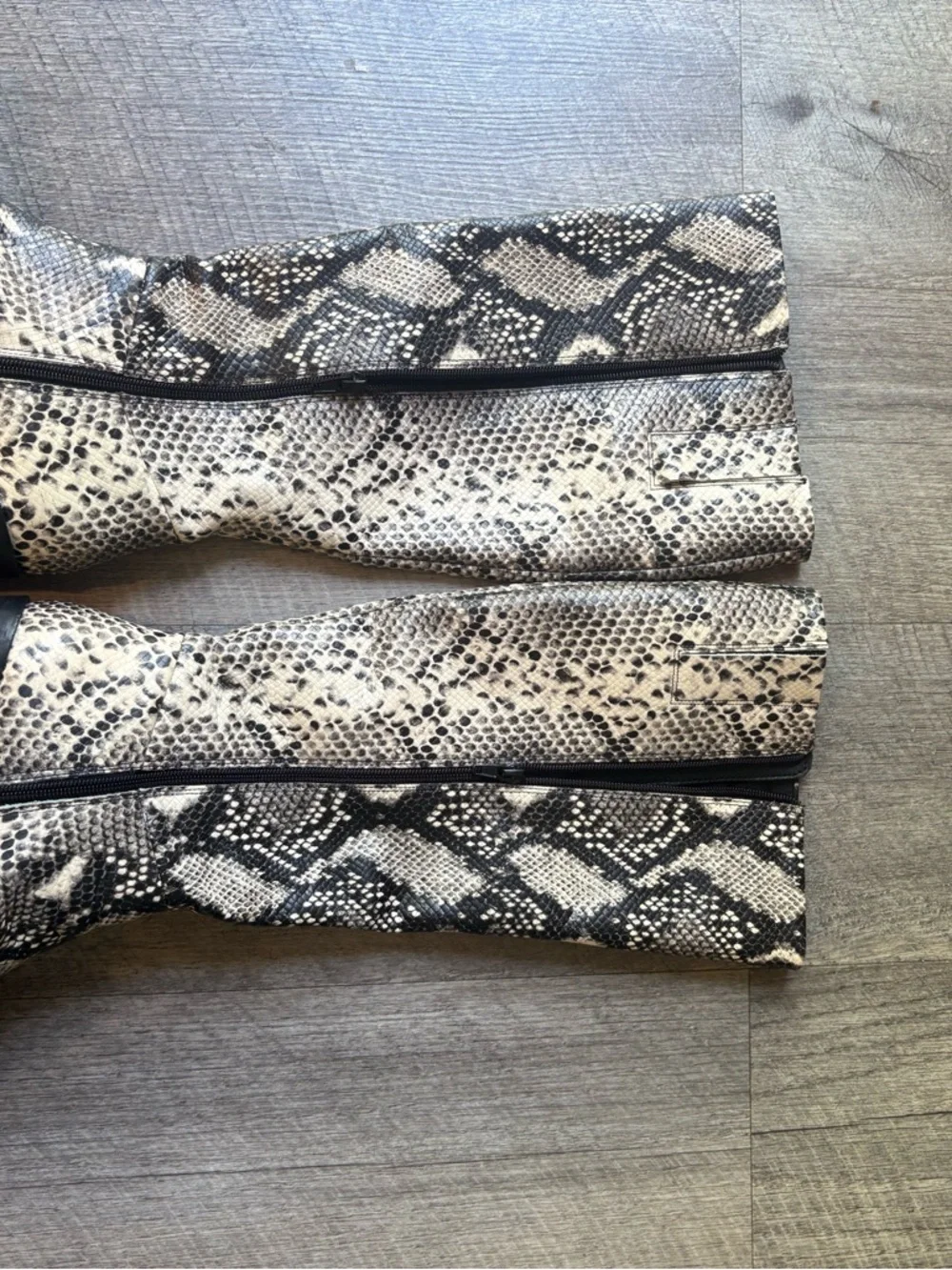 Snake Print Knee Boots - Black & Cream - Picture 7 of 8